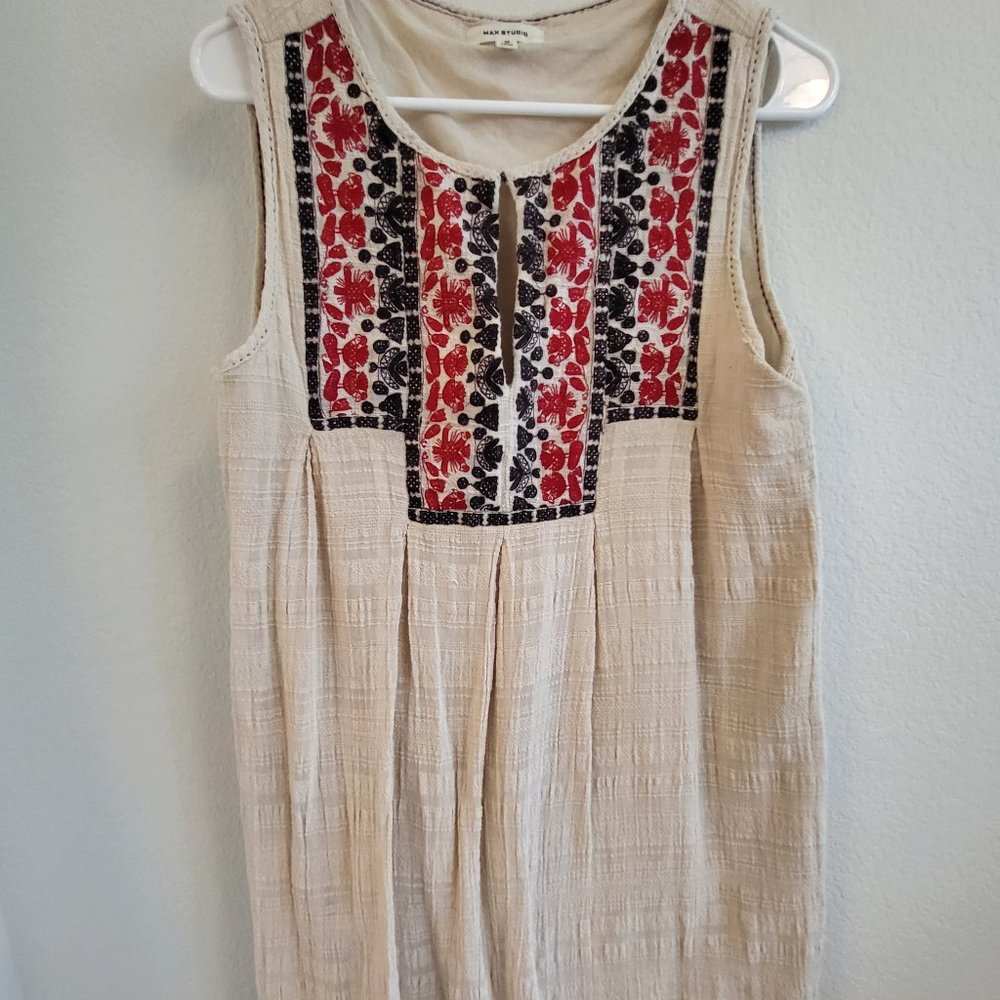 Max Studio Beige Embroidered Mini Dress